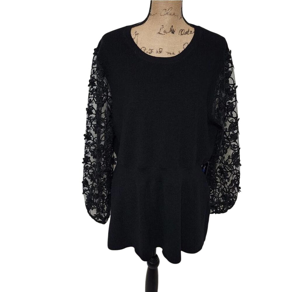 ALICE blue lace lantern sleeve‎ peplum sweater plus size 2X NEW!!!
